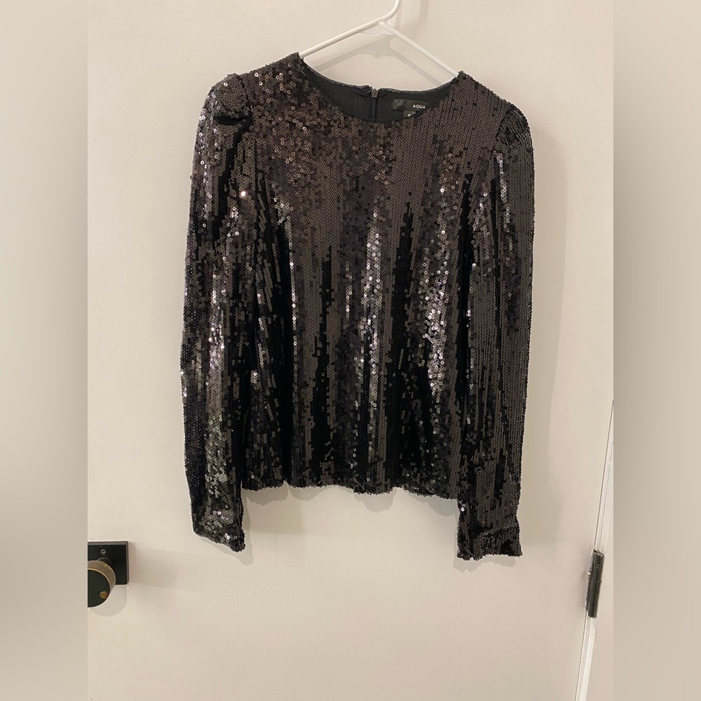 AQUA Long Sleeve Sequin Top